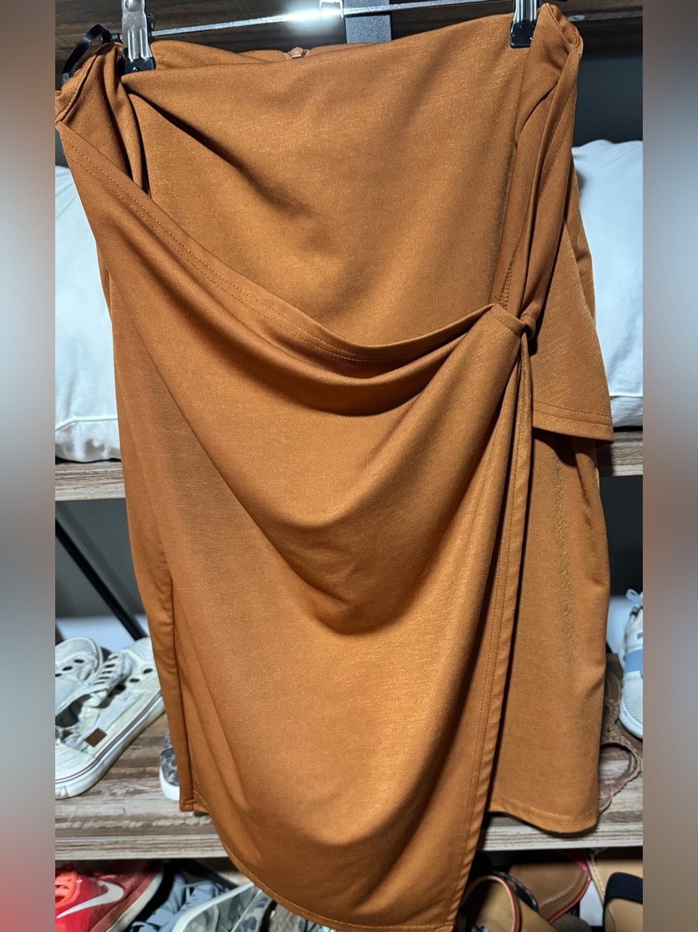 Knot-Detail Asymmetrical Skirt in Rust
